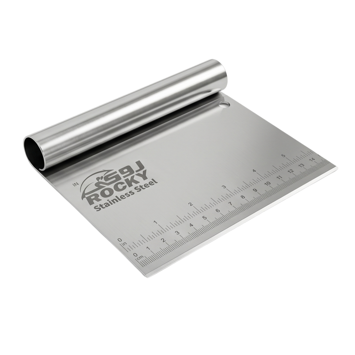 Stainless steel bench scraper with ruler and rolled handle