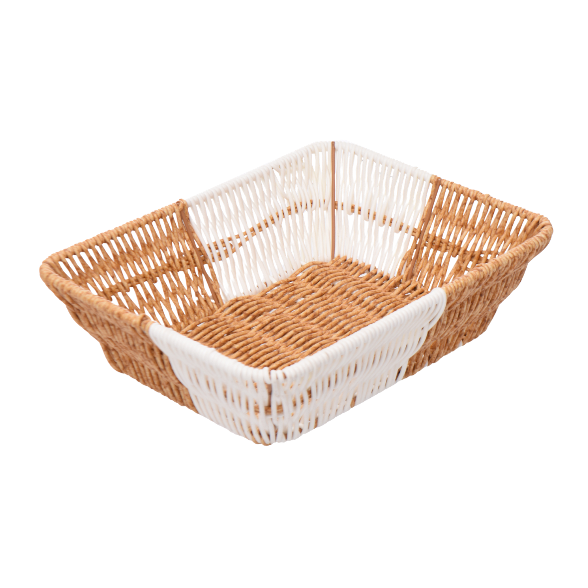 Rectangular rattan Bread Basket in irange and white