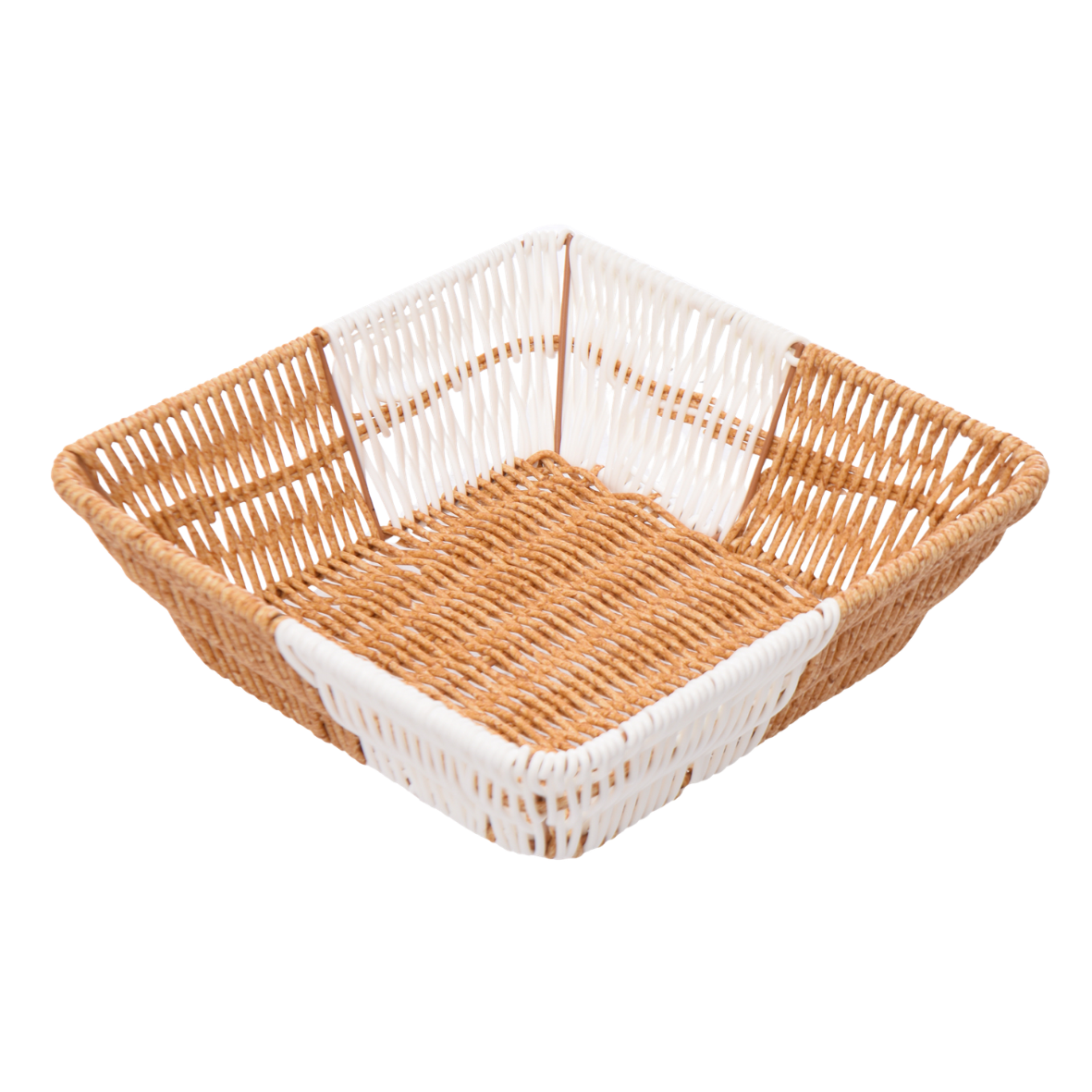 Square Rattan Bread Basket in orange and white