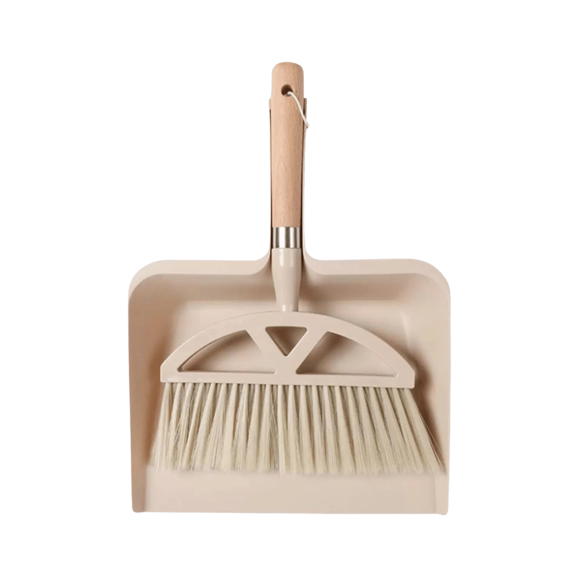 Beige dustpan and broom plastic set