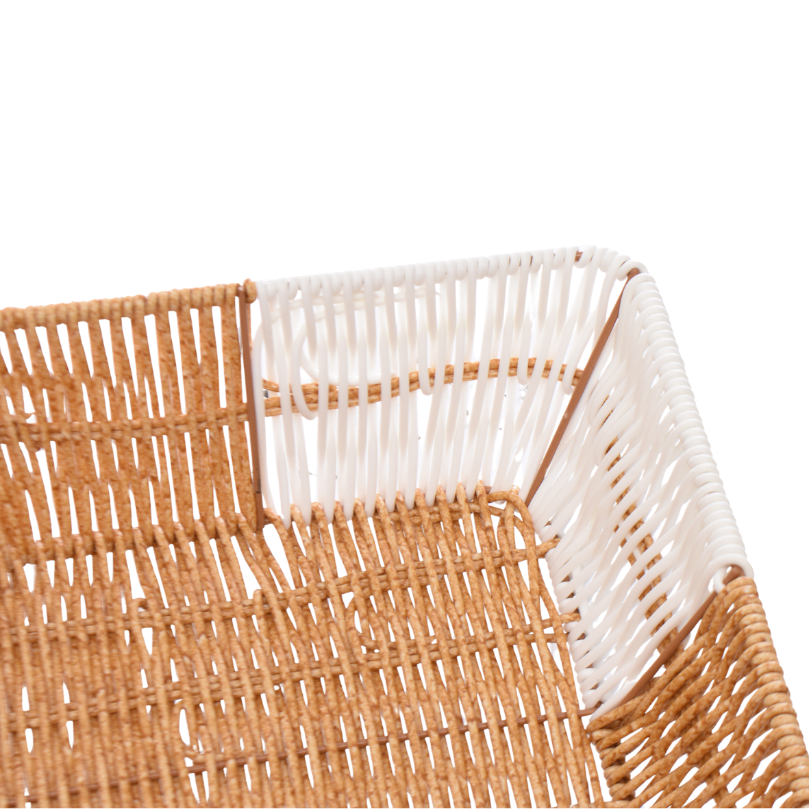 Square Rattan Bread Basket in orange and white