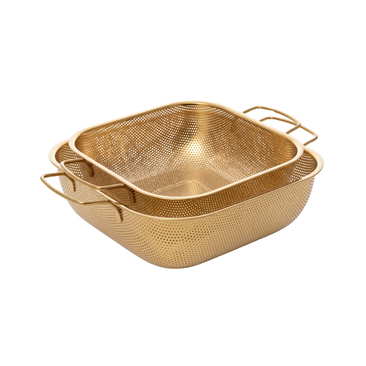Golden square Stainless Steel Strainer with golden stainless ahndles