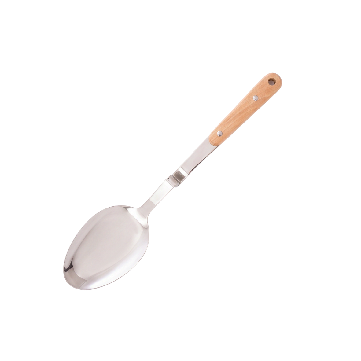 Stainless steel serving spoon with wooden handle