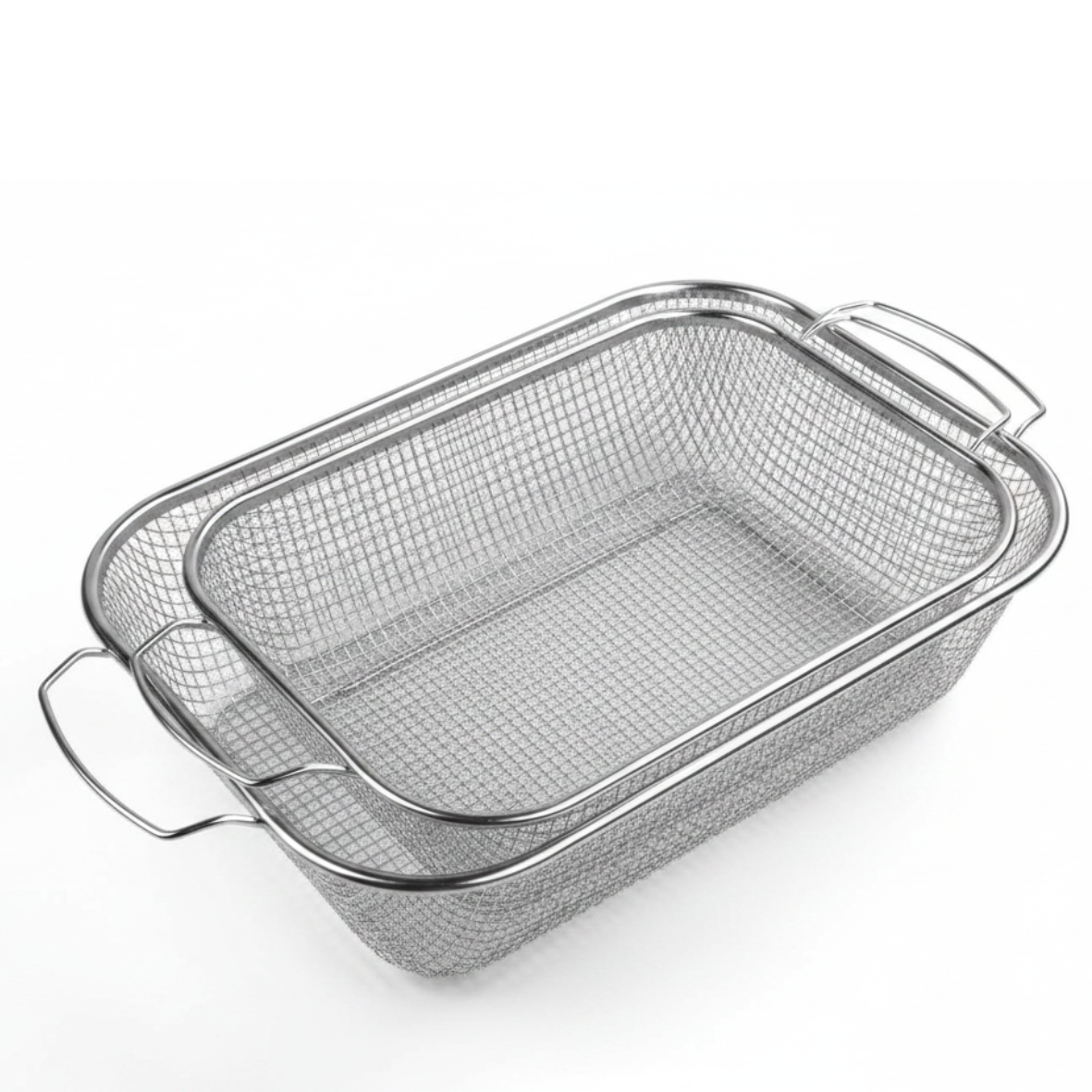 Rectangular silver Stainless steel strainer with handles