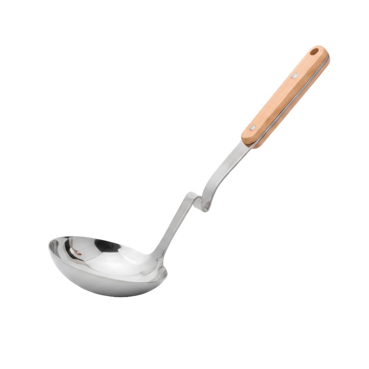 Serving stainless steel ladle with a wooden handle 