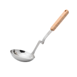 Serving stainless steel ladle with a wooden handle 