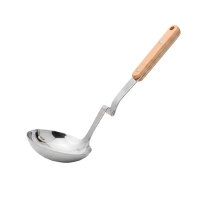 Serving stainless steel ladle with a wooden handle 