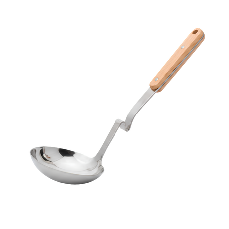 Serving stainless steel ladle with a wooden handle 