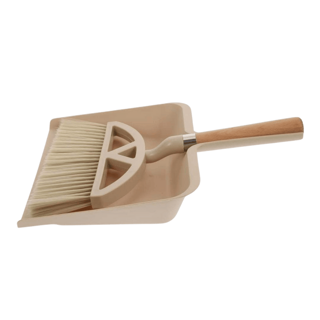 Beige dustpan and broom plastic set 
