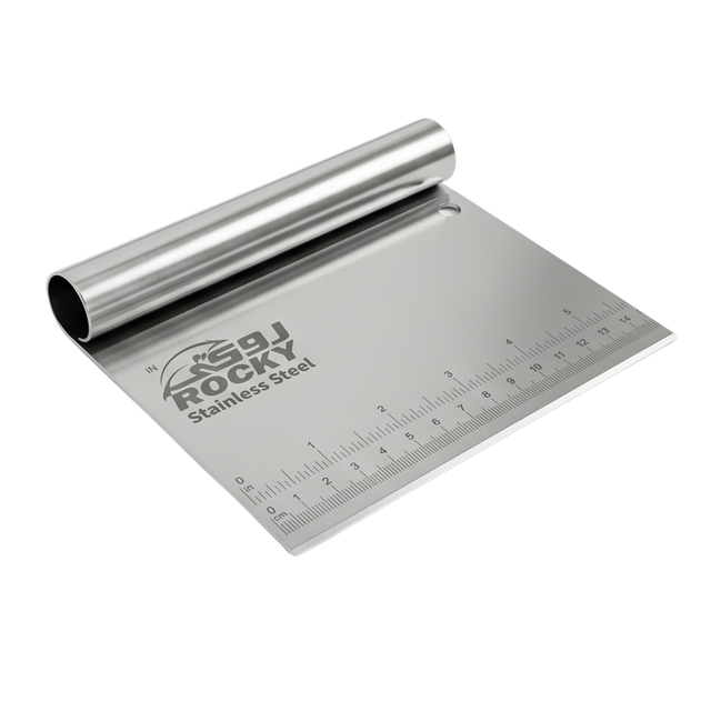 Stainless steel bench scraper with ruler and rolled handle