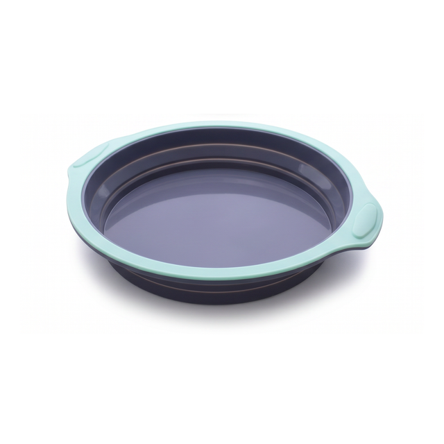 Foldable silicone cake mold in mint green and grey color