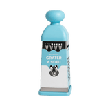 6-sided grater with blue handle and silver stainless steel body with a blue base