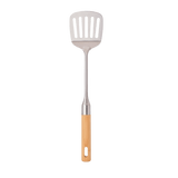Stainless steel slotted spatula with wooden handle