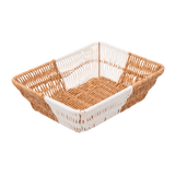 Rectangular rattan Bread Basket in irange and white 