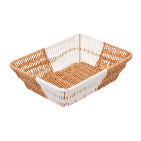 Rectangular rattan Bread Basket in irange and white 