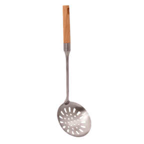 Stainless serving skimmer with wooden handle 