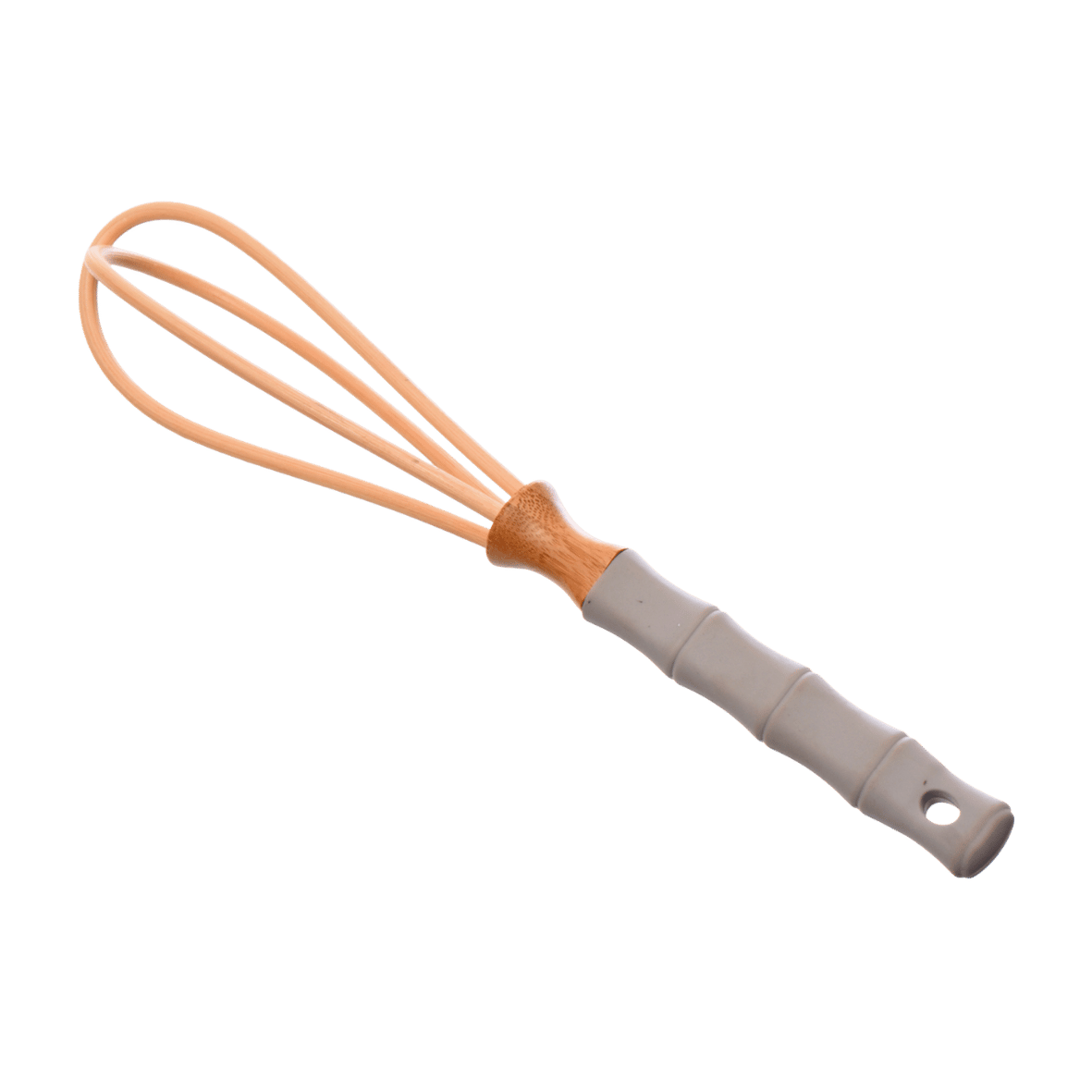 Wooden whisk with grey silicon handle