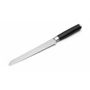 Stainless steel serrated bread knife with black stainless handle 