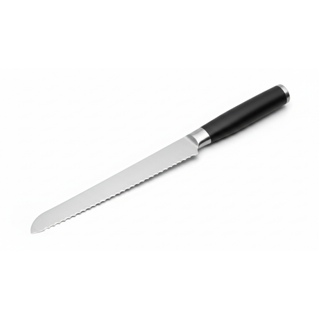 Stainless steel serrated bread knife with black stainless handle 