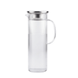 Long clear glass pitcher with a silver lid 