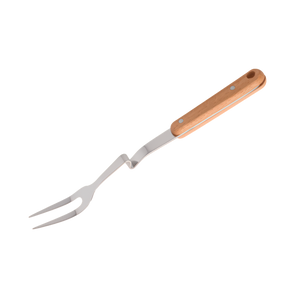 30cm serving fork made from premium 18/10 stainless steel with a natural wooden handle, ideal for serving meat, pasta, vegetables, salads, and everyday meals.