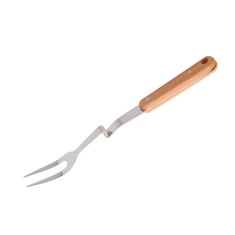 30cm serving fork made from premium 18/10 stainless steel with a natural wooden handle, ideal for serving meat, pasta, vegetables, salads, and everyday meals.