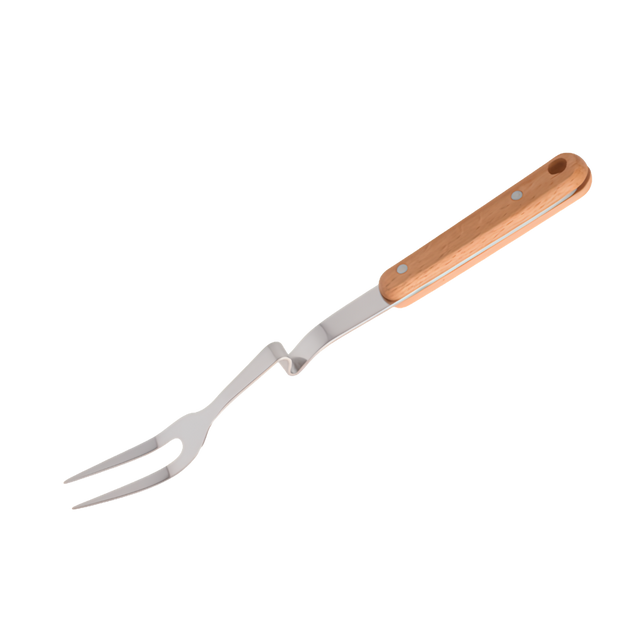 30cm serving fork made from premium 18/10 stainless steel with a natural wooden handle, ideal for serving meat, pasta, vegetables, salads, and everyday meals.