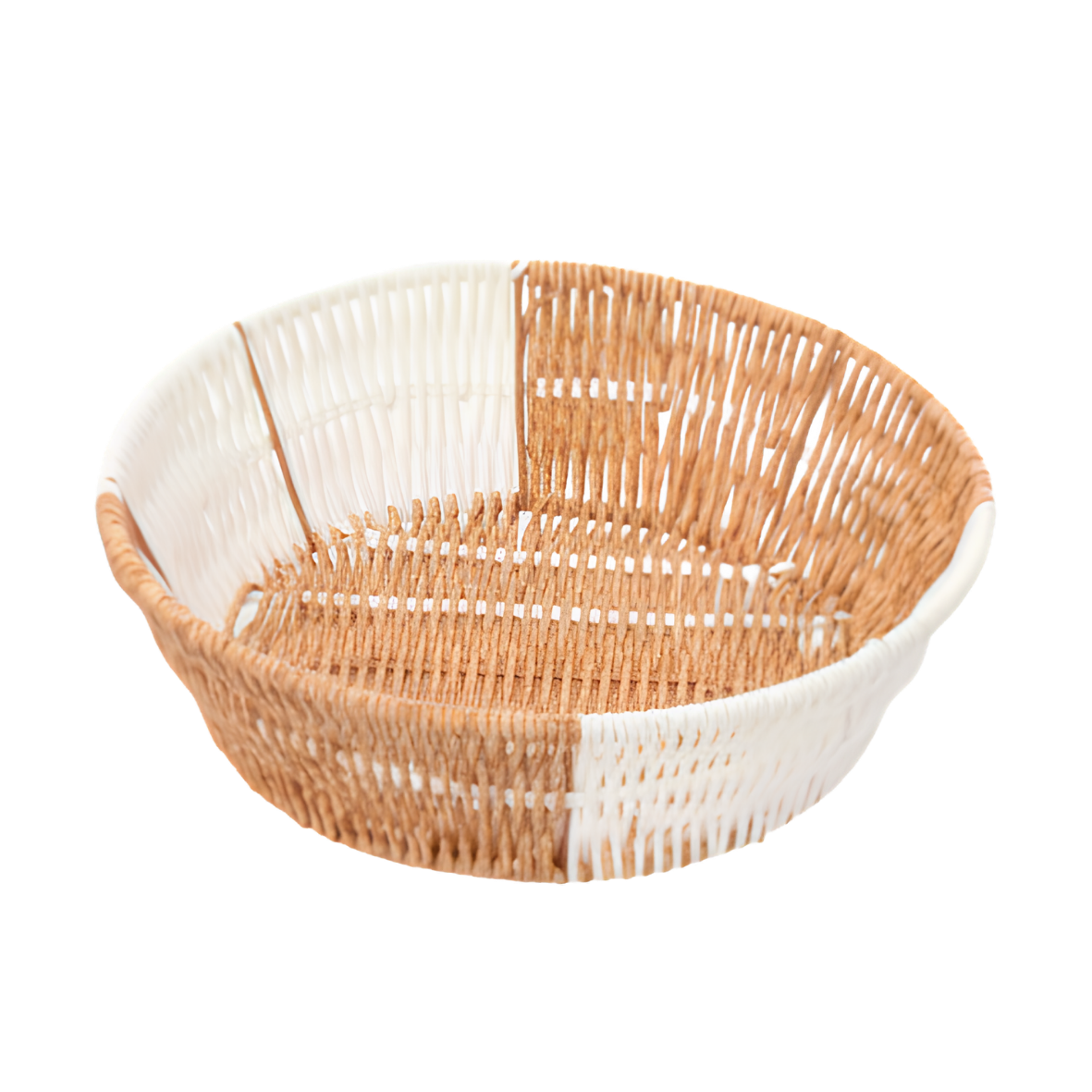 Round Rattan Bread Basket in orange and white