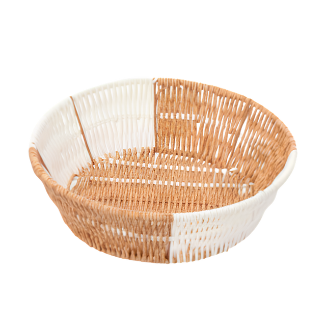 Round Rattan Bread Basket in orange and white
