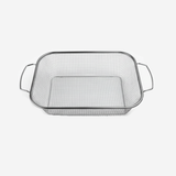 Rectangular silver Stainless steel strainer with handles