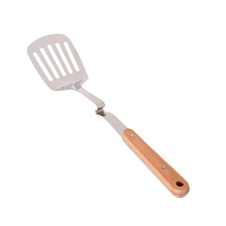 Stainless steel slotted spatula with wooden handle 