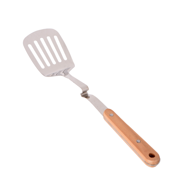 Stainless steel slotted spatula with wooden handle 