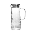 Engraved clear glass pitcher with a silver lid 