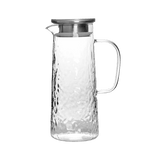Engraved clear glass pitcher with a silver lid 
