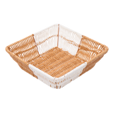 Square Rattan Bread Basket in orange and white 