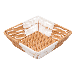 Square Rattan Bread Basket in orange and white 
