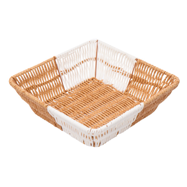 Square Rattan Bread Basket in orange and white 
