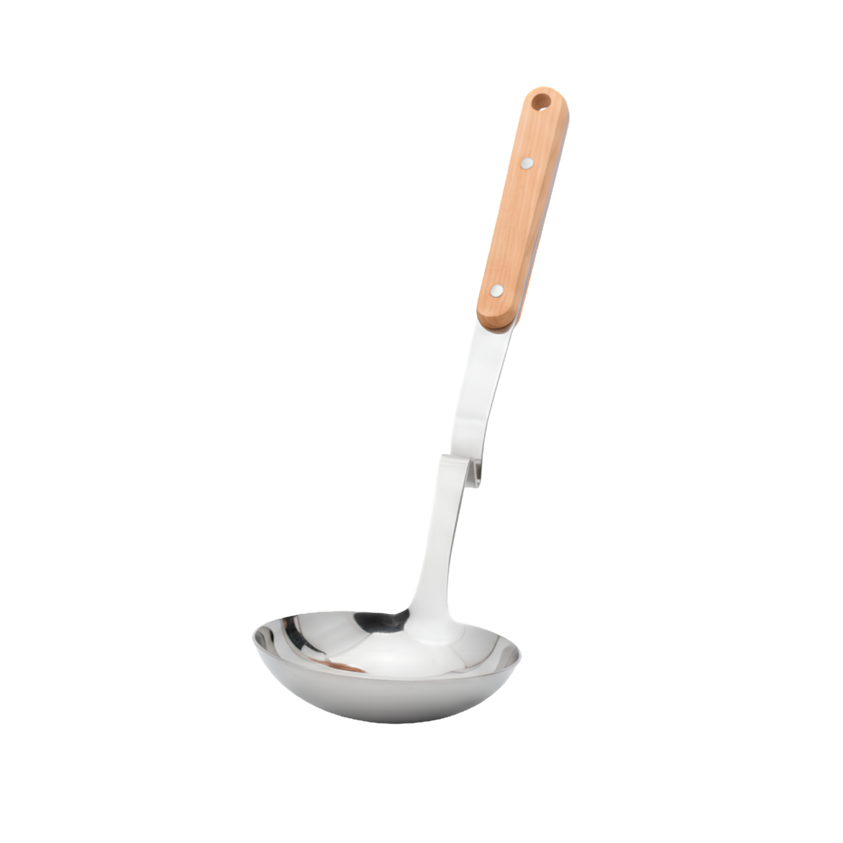 Serving stainless steel ladle with a wooden handle 