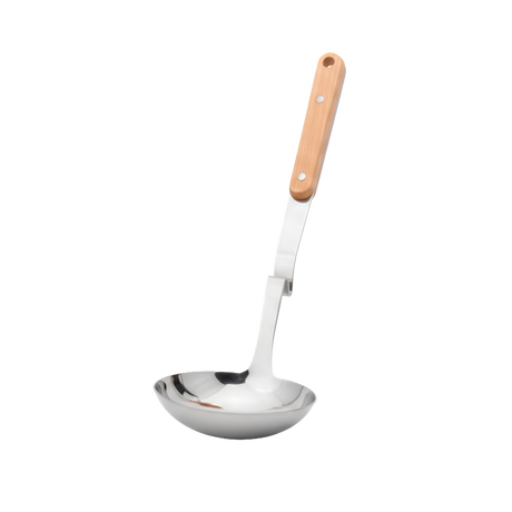 Serving stainless steel ladle with a wooden handle 