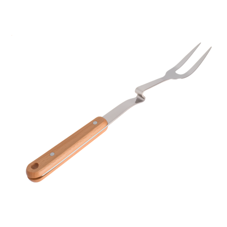 30cm serving fork made from premium 18/10 stainless steel with a natural wooden handle, ideal for serving meat, pasta, vegetables, salads, and everyday meals.