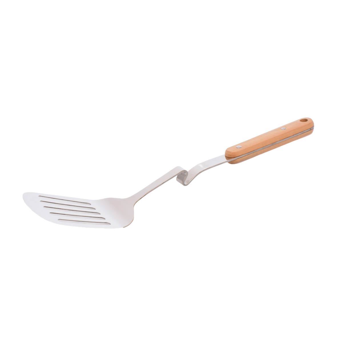Stainless steel slotted spatula with wooden handle 