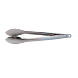 Stainless steel tongs with blue silicone grip