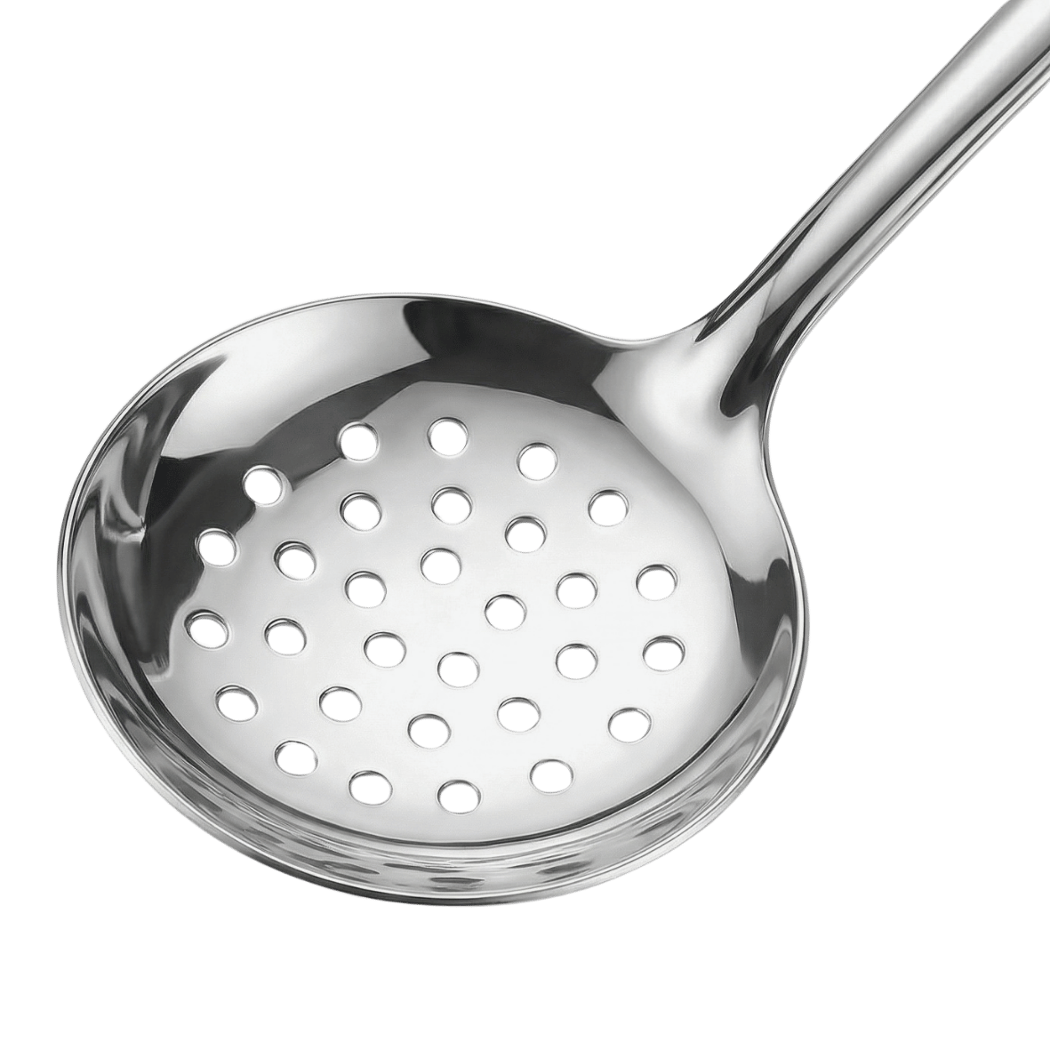 A close up of the stainless steel silver skimmer 