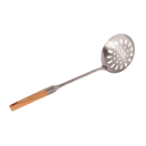 Stainless serving skimmer with wooden handle 