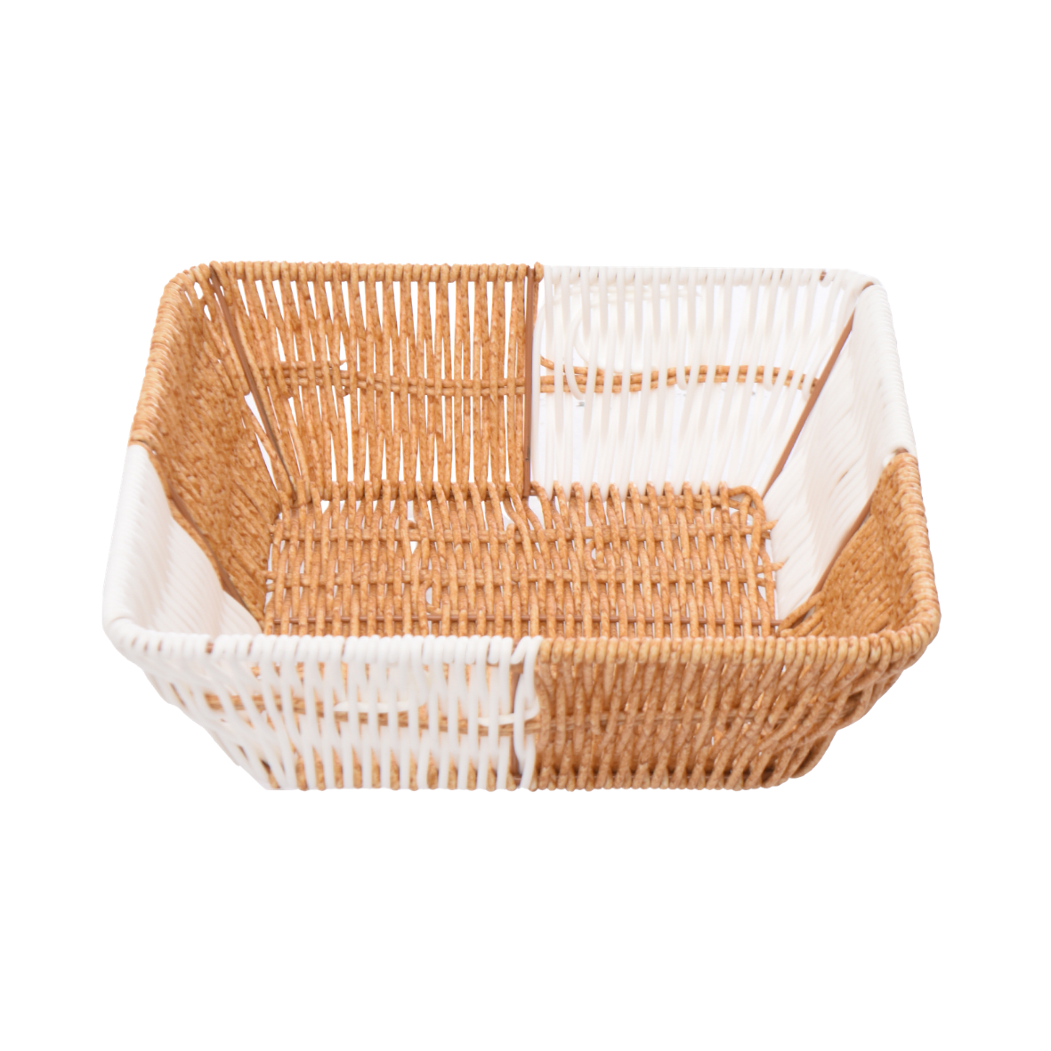 Square Rattan Bread Basket in orange and white 