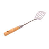 Stainless steel slotted spatula with wooden handle