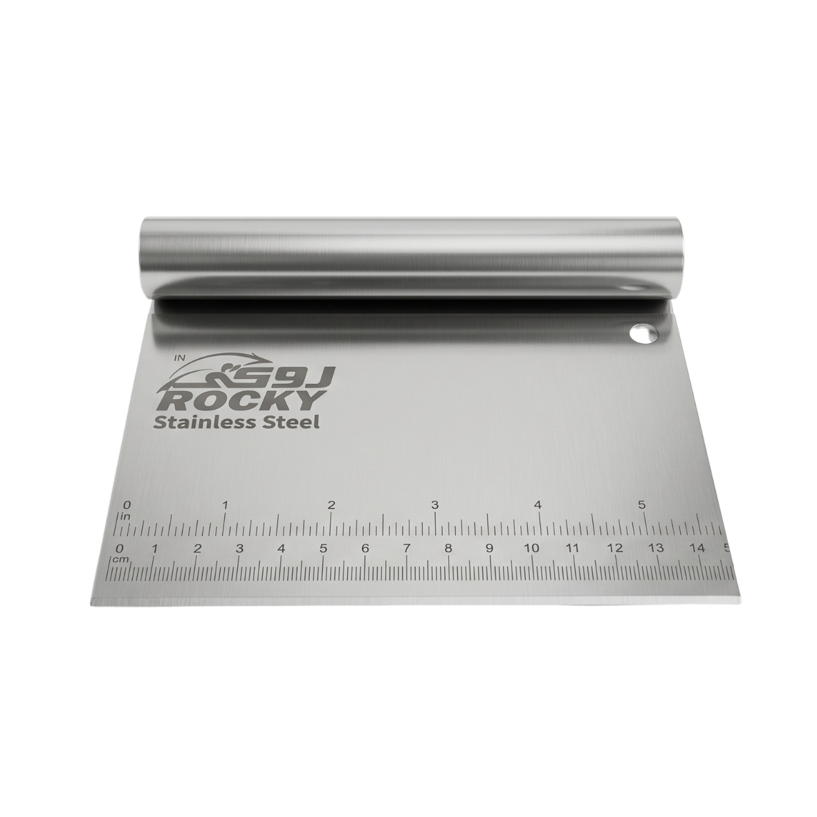 Stainless steel bench scraper with ruler and rolled handle