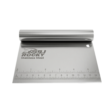 Stainless steel bench scraper with ruler and rolled handle