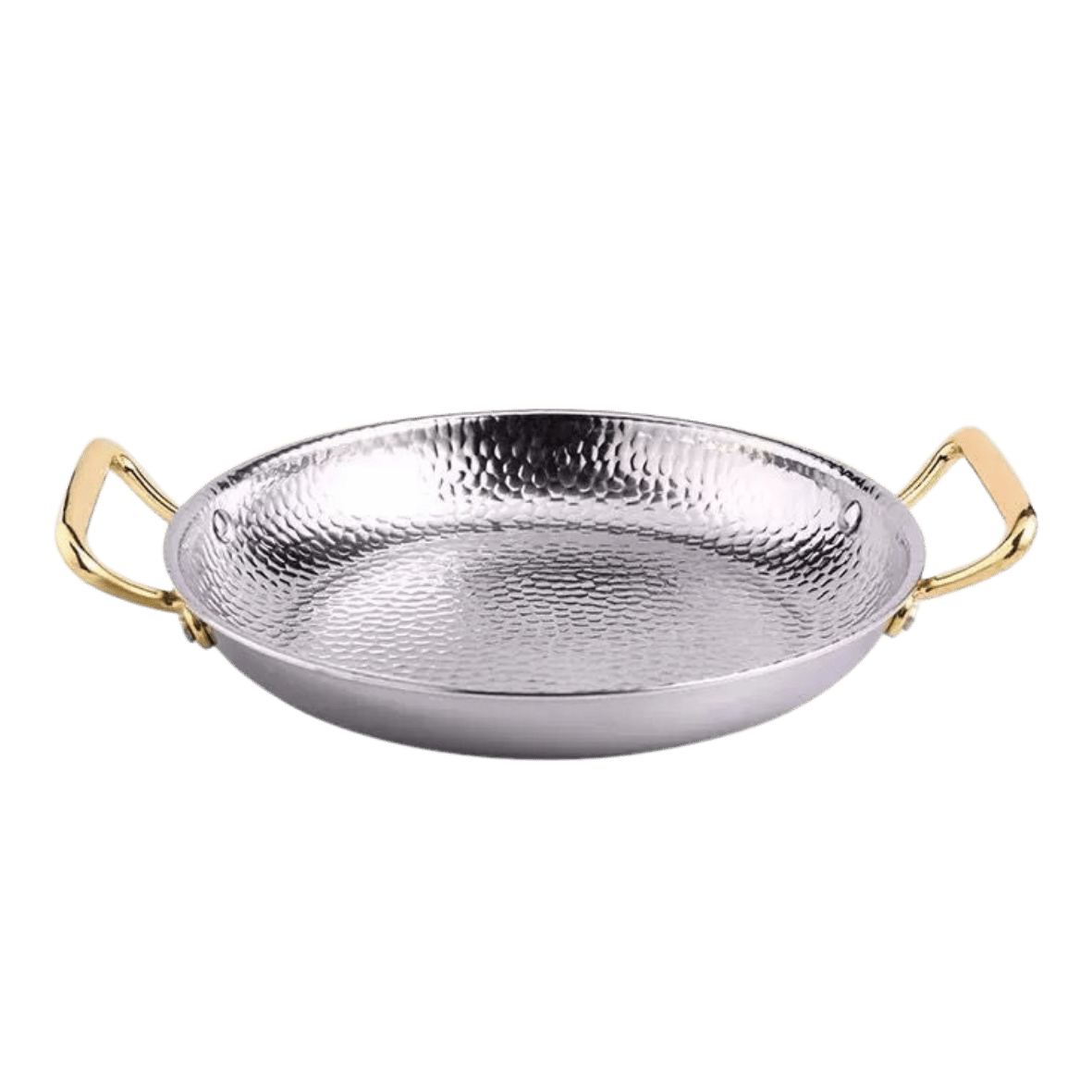 Silver Metallic serving bowl with gold handles 