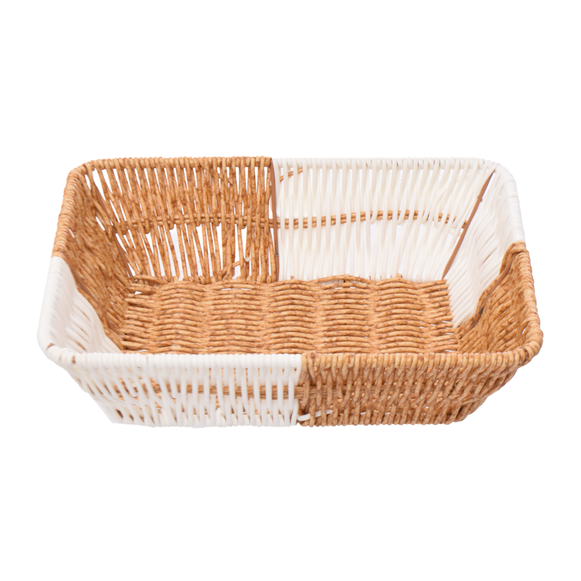 Rectangular rattan Bread Basket in irange and white 